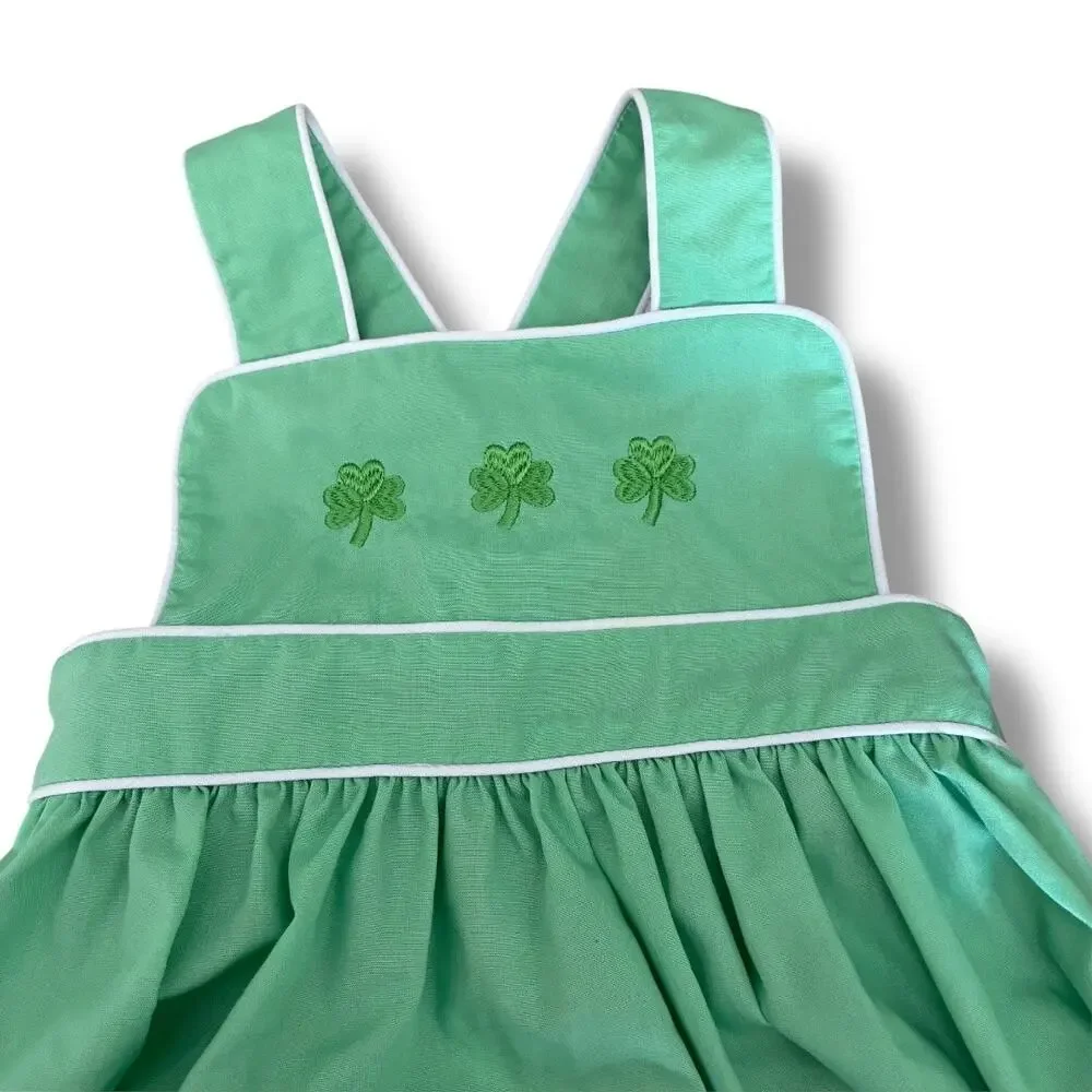 Thread Heirloom Company clover embroidered bib one piece size 18 months